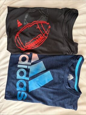 adidas Black Tee with Red Football Graphic & Navy Blue adidas Logo Tee